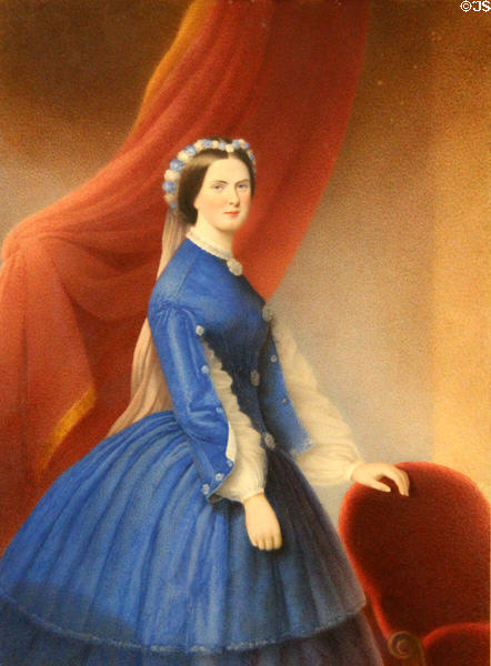 Eily Bianconi Hayes née Fitzsimmons, grand-daughter of Daniel O'Connell watercolor (1862) by unknown at Derrynane House. Ireland.