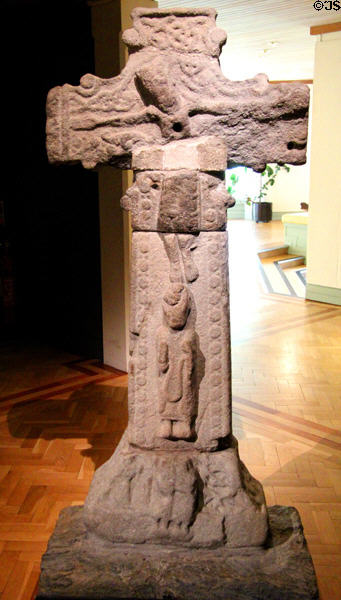 Market cross (12thC) with Viking designs at Glendalough Visitor Centre. Ireland.