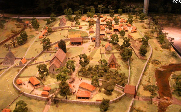 Model of medieval Glendalough monastery at Glendalough Visitor Centre. Ireland.