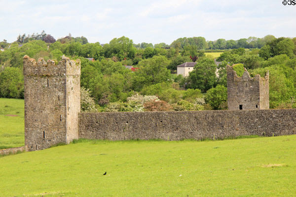 Tower houses in walls at Kells Priory. Ireland.