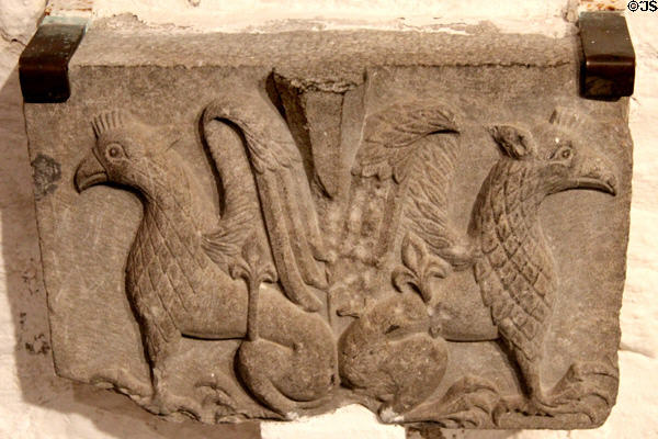Medieval slab carved with griffins at Rock of Cashel. Cashel, Ireland.