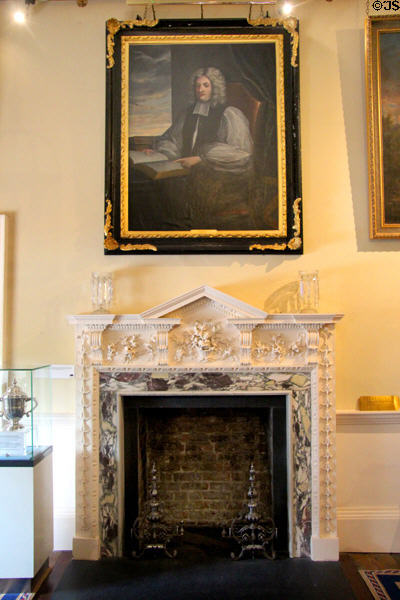 Thomas Milles, Bishop of Waterford portrait (c1735) over Irish chimneypiece (c1758) at Bishop's Palace. Waterford, Ireland.