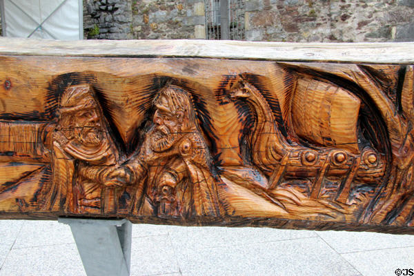 After Battle of Tara (980) where Irish defeat Vikings integration of towns start detail of Viking sword sculpture by John Hayes near Reginald's Tower. Waterford, Ireland.