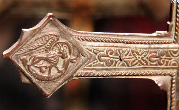 Winged lion of Evangelist Mark on Waterford altar cross (c1450) at Museum of Treasures. Waterford, Ireland.