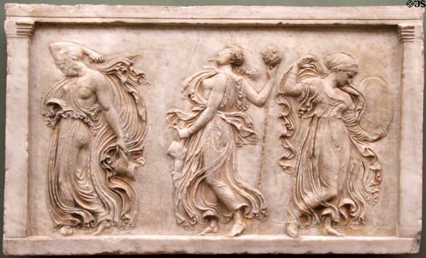 Roman relief carving with dancing Maenads (late 1stC BCE) at Uffizi Gallery. Florence, Italy.
