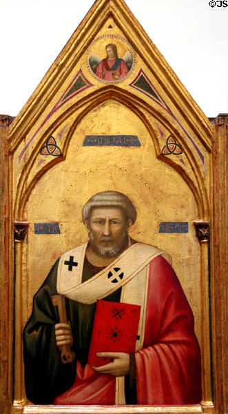 St Peter panel detail of Madonna & Child polyptych painting (c1295-1300) by Giotto di Bondone at Uffizi Gallery. Florence, Italy.