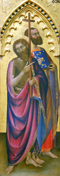 St John the Baptist & St Luke the Evangelist panel painting (1360-5) by Giovanni da Milano at Uffizi Gallery. Florence, Italy.