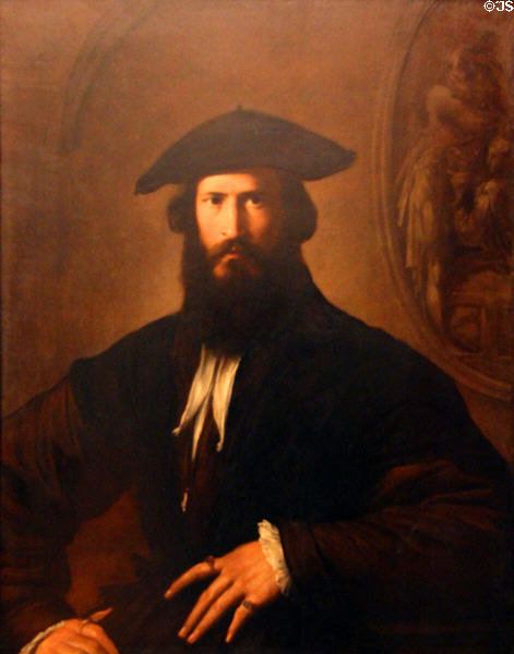 Portrait of a man (c1530) by Il Parmigianino (aka Girolamo Francesco Maria Mazzola) at Uffizi Gallery. Florence, Italy.