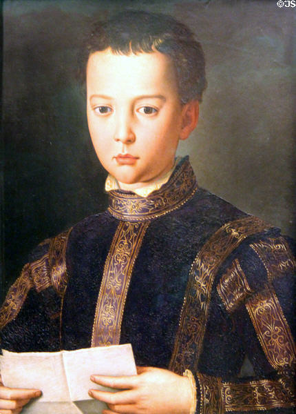 Portrait of Francesco de' Medici (1551) by Bronzino at Uffizi Gallery. Florence, Italy.