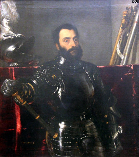 Portrait of Francesco Maria I della Rovere (1536-8) by Titian (aka Tiziano Vecellio) at Uffizi Gallery. Florence, Italy.
