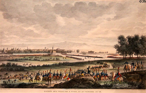 French occupy Turin on Dec. 7, 1798 graphic (c1806) by C. Vernet at Risorgimento Museum. Turin, Italy.