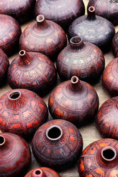 Decorated gourds in a crafts market in Nairobi diplomatic suburb. Kenya.