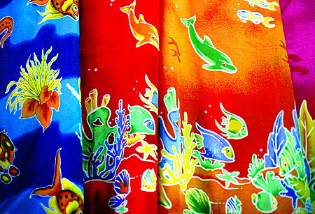Brightly colored scarves at the Castries Market. St Lucia.