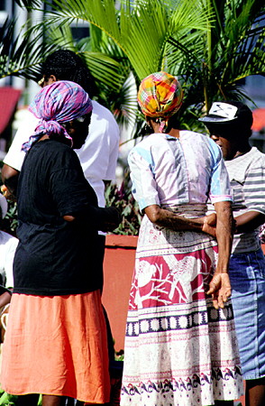Local dress at Castries Market. St Lucia.