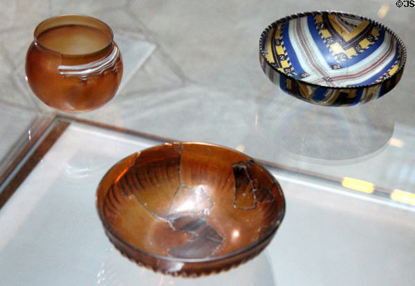 Funerary glass (40-50 CE) taken from burial place found in Hellange Luxembourg at National Museum of History & Art. Luxembourg, Luxembourg.