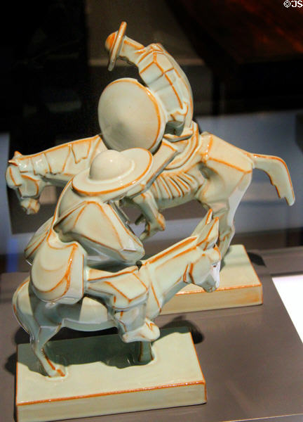Fine earthenware figurine of Sancho Panza & Don Quixote (c1927) model by Pierre Toulgouat & made by Villeroy & Boch at Septfontaines-lez-Luxembourg at National Museum of History & Art. Luxembourg, Luxembourg.