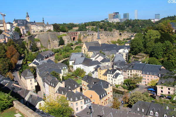 View, facing north, from rocky spur of Le Bock. Luxembourg, Luxembourg.