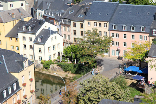 Buildings in old town below Le Bock. Luxembourg, Luxembourg.