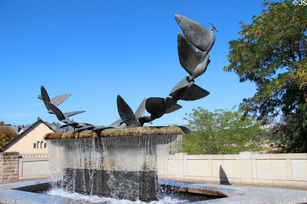 Doves of Peace Sculpture on Le Bock overlook. Luxembourg, Luxembourg.