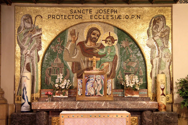 Mosaic of St Joseph protecting Christ Child in Cathedral of Our Lady. Luxembourg, Luxembourg.