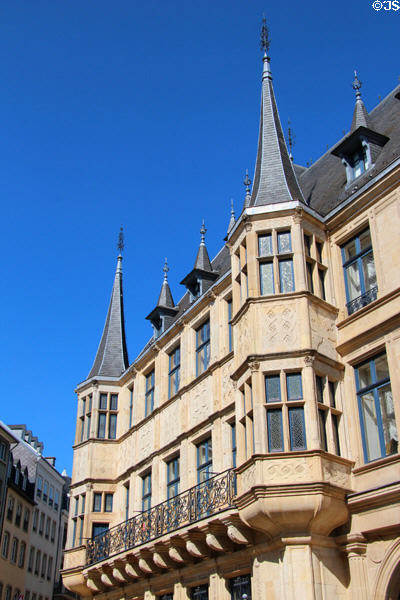 Ornate grill work & turrets on Grand Ducal Palace. Luxembourg, Luxembourg.
