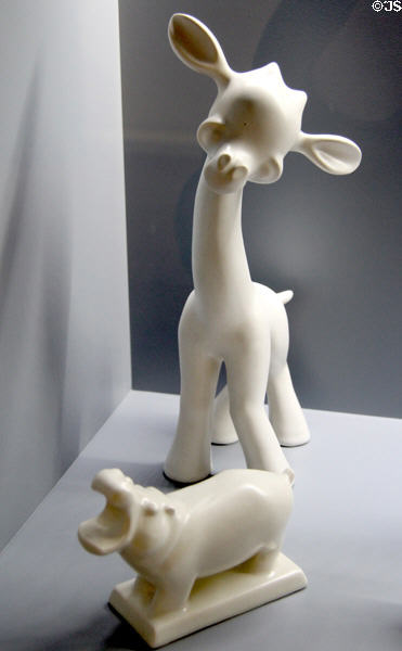 Figurines of giraffe & hippo (20thC) from Villeroy & Boch at Septfontaines Luxembourg at Villa Vauban Museum. Luxembourg, Luxembourg.