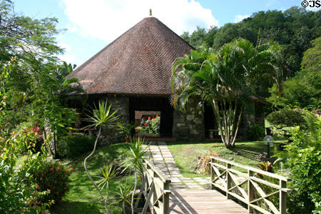 Tiled roof of octagonal mill building at Pagerie plantation, now a museum. Trois Islet, Martinique.