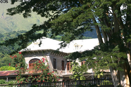 Detail of Chateau Depaz estate house on grounds of distillery. Martinique.