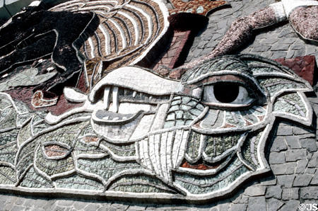 Detail of colored relief mosaic on Olympic Stadium at University. Mexico City, Mexico.