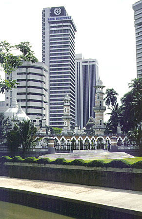 Masjid Jame Mosque in Kuala Lumpur, now surrounded by highrises. Malaysia.