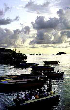Sunset over the sea in Kota Kinabalu in Sabah province. Malaysia.