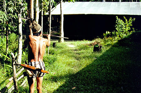 Blowpipe demonstration at Ugat longhouse in Sarawak. Malaysia.