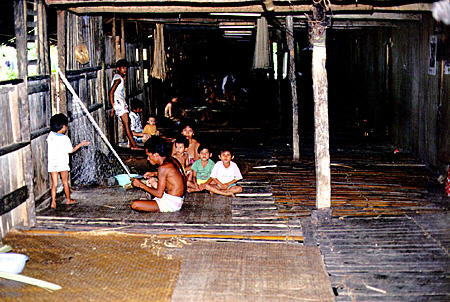Common corridor of Ugat longhouse, Sarawak. Malaysia.