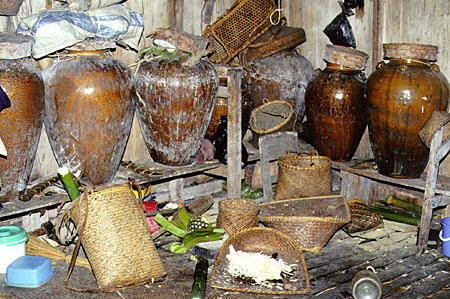 Family food storage at Ugat longhouse in Sarawak. Malaysia.