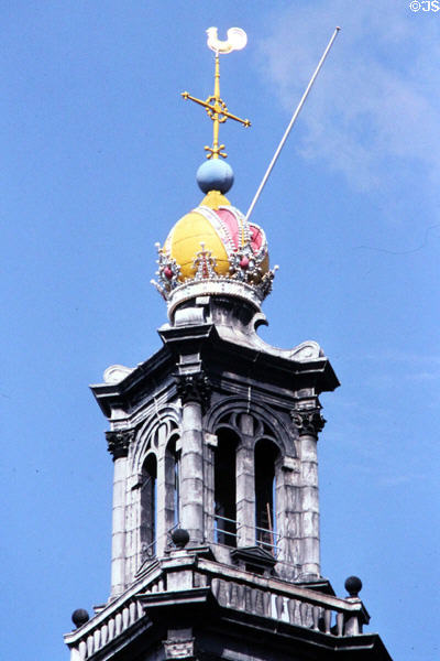 Detail of tower of Amsterdam Westerkerk. Amsterdam, Netherlands.
