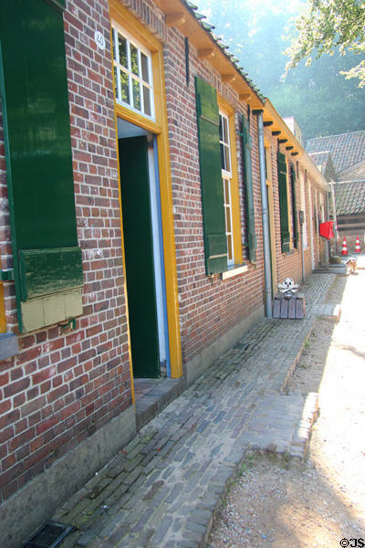 Four workers' houses from Tilburg illustrating how living conditions, hygiene & understanding of public health improved from 1860 to 1970 at Arnhem Openlucht Museum. Arnhem, Netherlands.