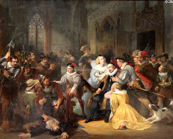 The assassination attempt on Willem I in Antwerp 18th March 1582 painting (c1838) by Nicolass Pieneman at Teylers Museum. Haarlem, Netherlands.