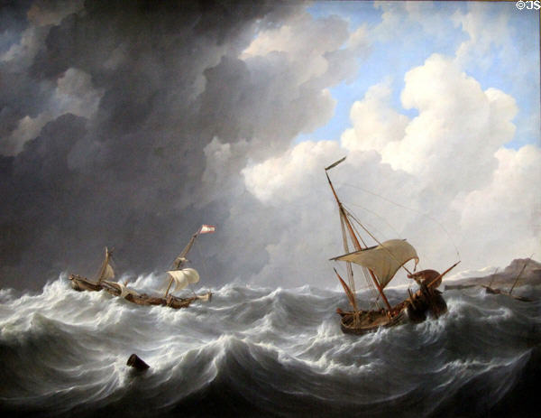 Storm at Sea painting (c1825) by Johannes Christiaan Schotel at Teylers Museum. Haarlem, Netherlands.