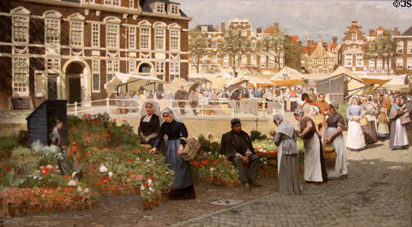 Flower market on the Grote Markt in The Hague painting (1880) by Johannes Christiaan Karel Klinkenberg at Teylers Museum. Haarlem, Netherlands.