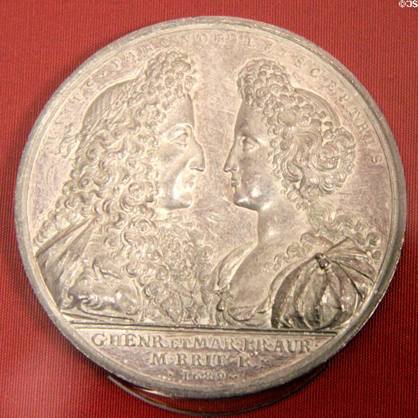 King William & Queen Mary, rulers of England commemorative medal (1689) at Teylers Museum. Haarlem, Netherlands.