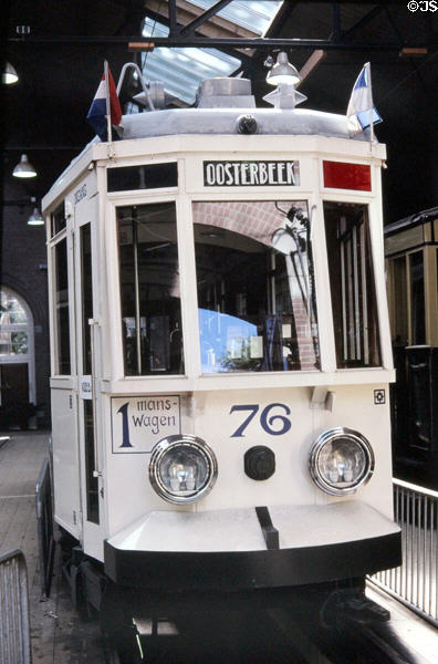 Streetcar collection in Netherlands Open Air Museum, Arnhem. Arnhem, Netherlands.