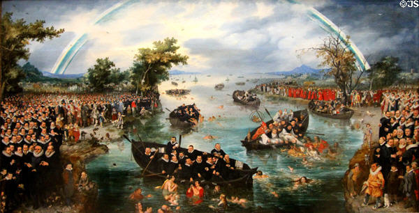 Fishing for Souls painting (1614) by Adriaen Pietersz van de Venne at Rijksmuseum. Amsterdam, NL.