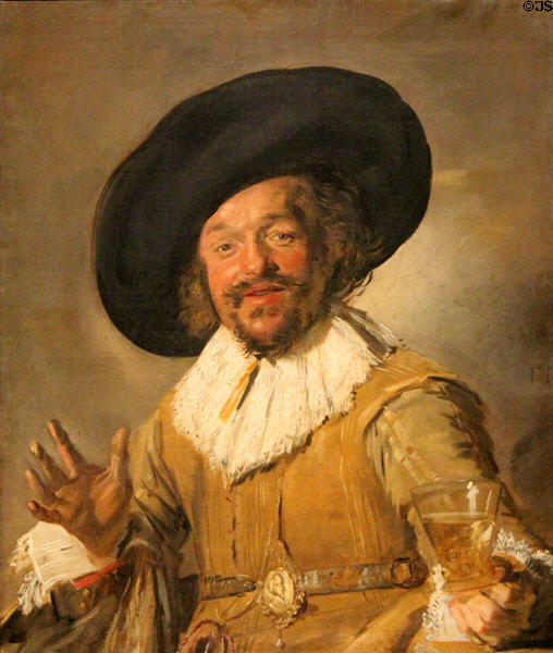 Militiaman holding a Berkemeyer (aka Merry Drinker) painting (c1628-30) by Frans Hals at Rijksmuseum. Amsterdam, NL.