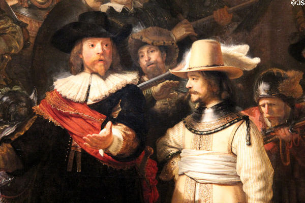 Detail of Night Watch painting (1642) by Rembrandt van Rijn at Rijksmuseum. Amsterdam, NL.
