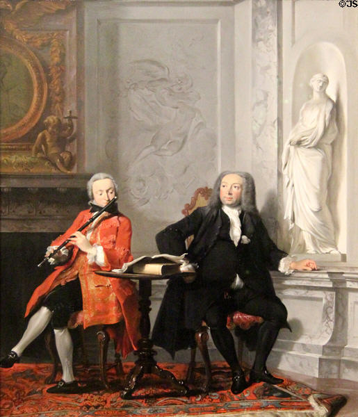Portrait of Jeronimus Tonneman & son Jeronimus (aka The Dilettantes) (1736) by Cornelis Troost at Rijksmuseum. Amsterdam, NL.