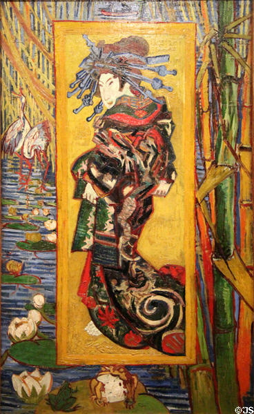 Japanese courtesan painting after Eisen Japanese printmaker (1887) by Vincent van Gogh at Van Gogh Museum. Amsterdam, NL.