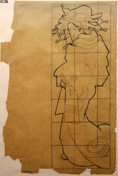 Tracing for Japanese courtesan painting from Paris illustré magazine cover (1887) by Vincent van Gogh at Van Gogh Museum. Amsterdam, NL.