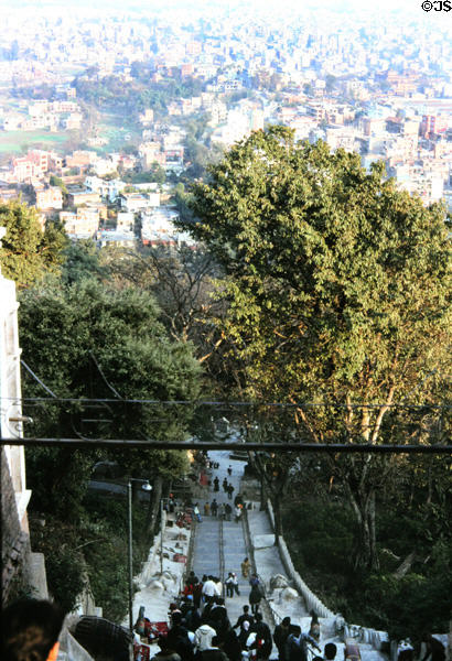 Overlooking Katmandu from Swayambhunath Buddhist Temple, a UNESCO World Heritage Site. Nepal.