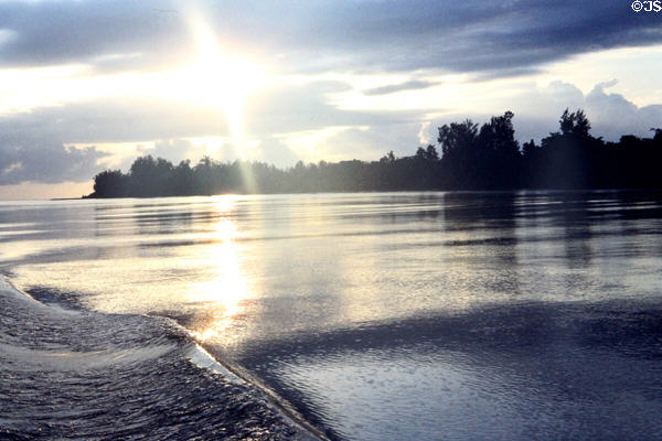 Sunrise over the mouth of Sepik River. Papua New Guinea.
