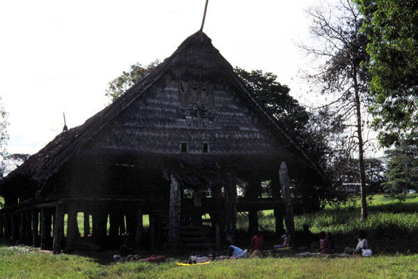 Thatched house Tambaran on stilts in Angoram. Papua New Guinea.